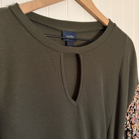 Daytrip Dusty Olive Floral Sleeve Side Tie Long Sleeve Women’s Size Medium - Picture 5 of 14